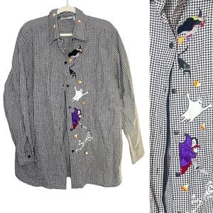 Vintage Victoria Jones Woman Halloween Character Embroidered Button Down Top 18W